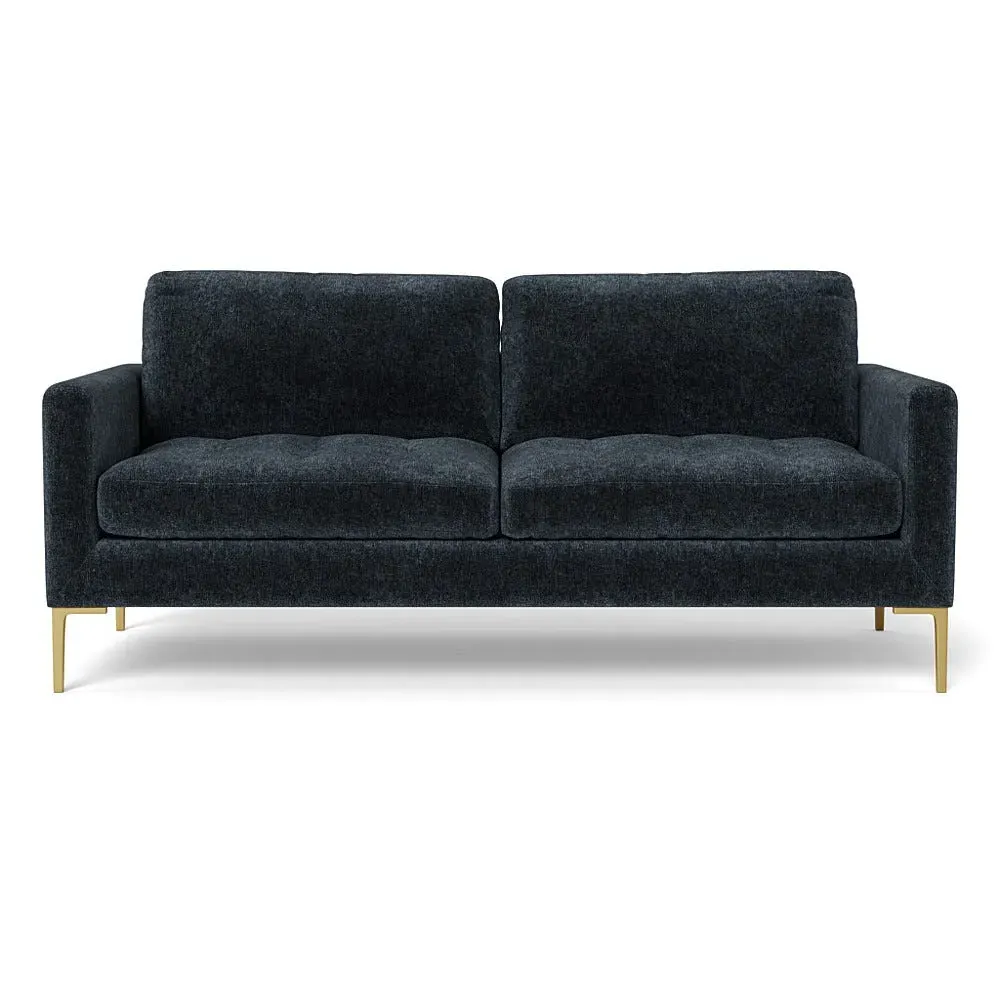 3-Seater Sofa with Brass Legs - Blue, Velvet