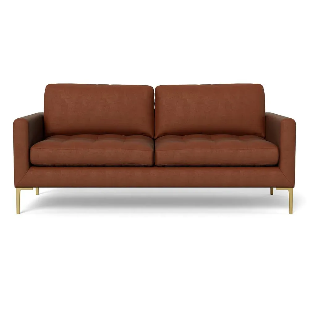 3-Seater Sofa with Brass Legs - Brown, Velvet