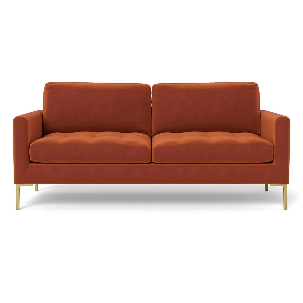 3-Seater Sofa with Brass Legs - Brown, Velvet