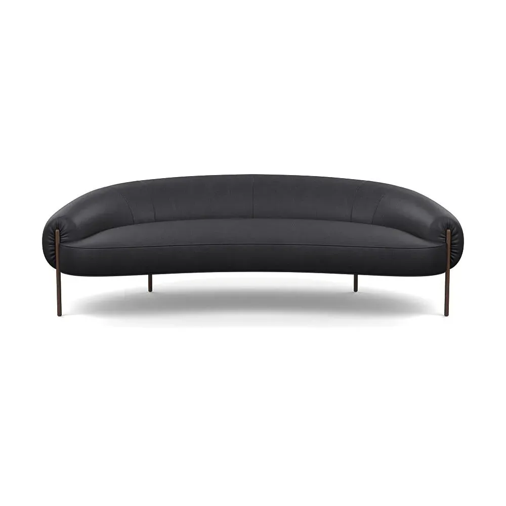 3-Seater Sofa with Bronze Legs - Black, Leather