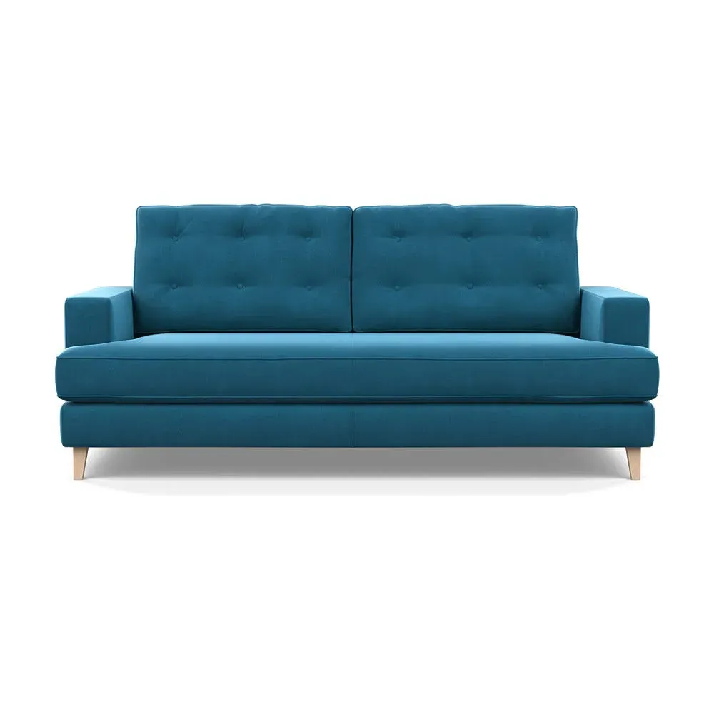 3-Seater Sofa with Button Cushions - Blue, Velvet