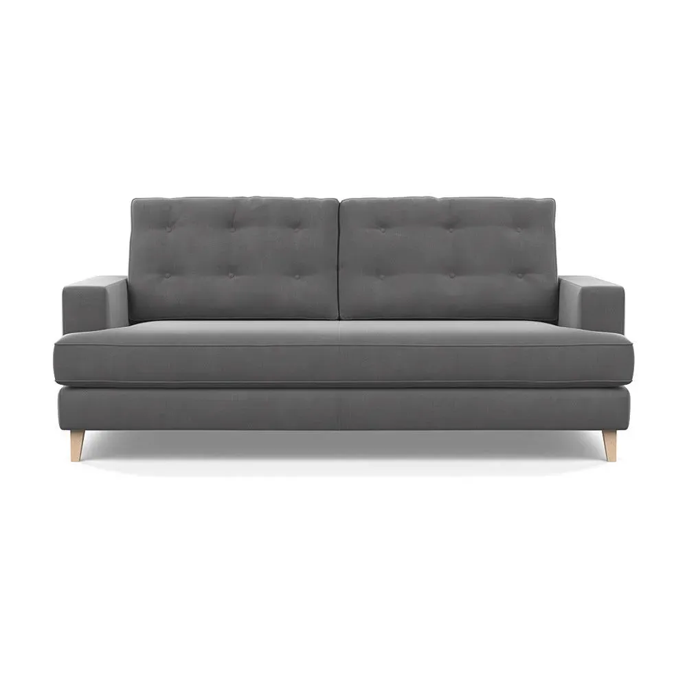 3-Seater Sofa with Button Cushions - Grey, Velvet