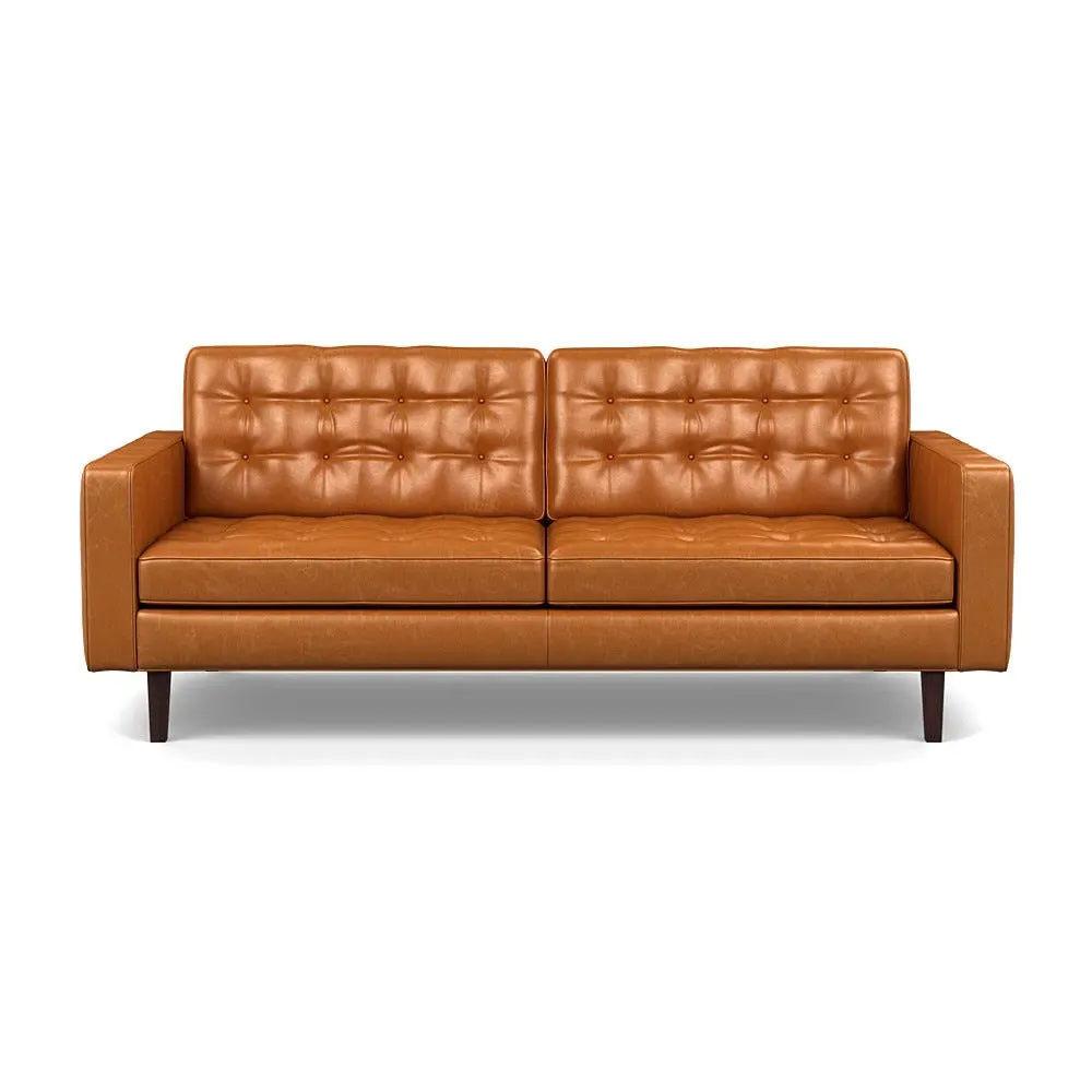 3-Seater Sofa with Natural Feet - Brown, Leather