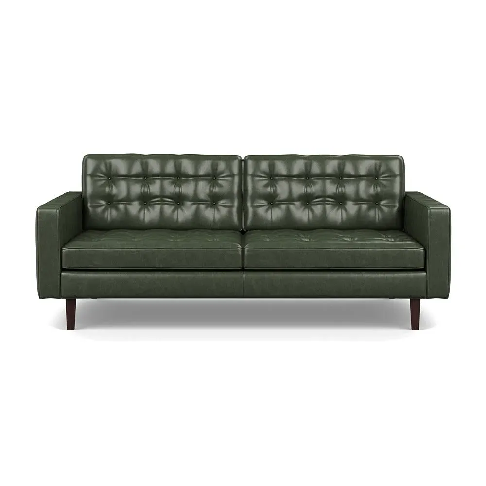 3-Seater Sofa with Natural Feet - Green, Leather