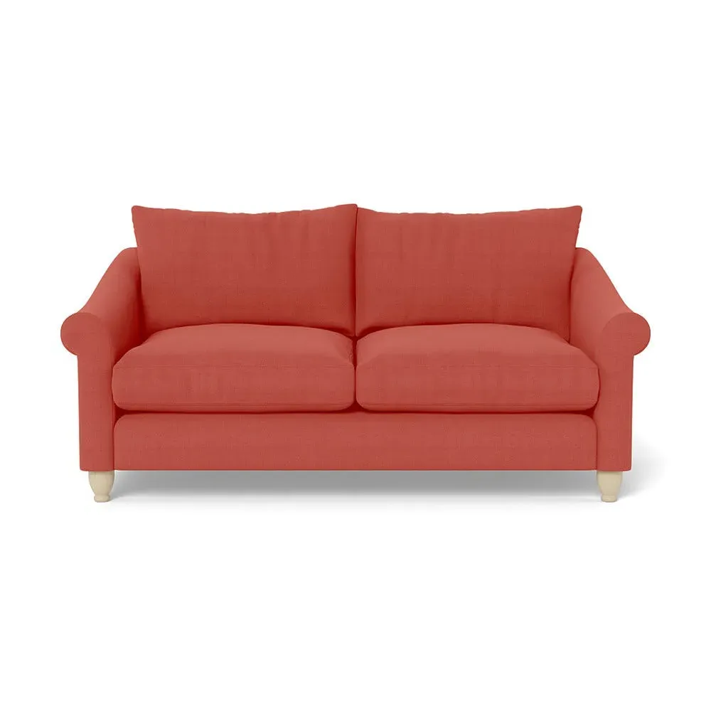 3-Seater Sofa with Natural Feet - Red, Linen