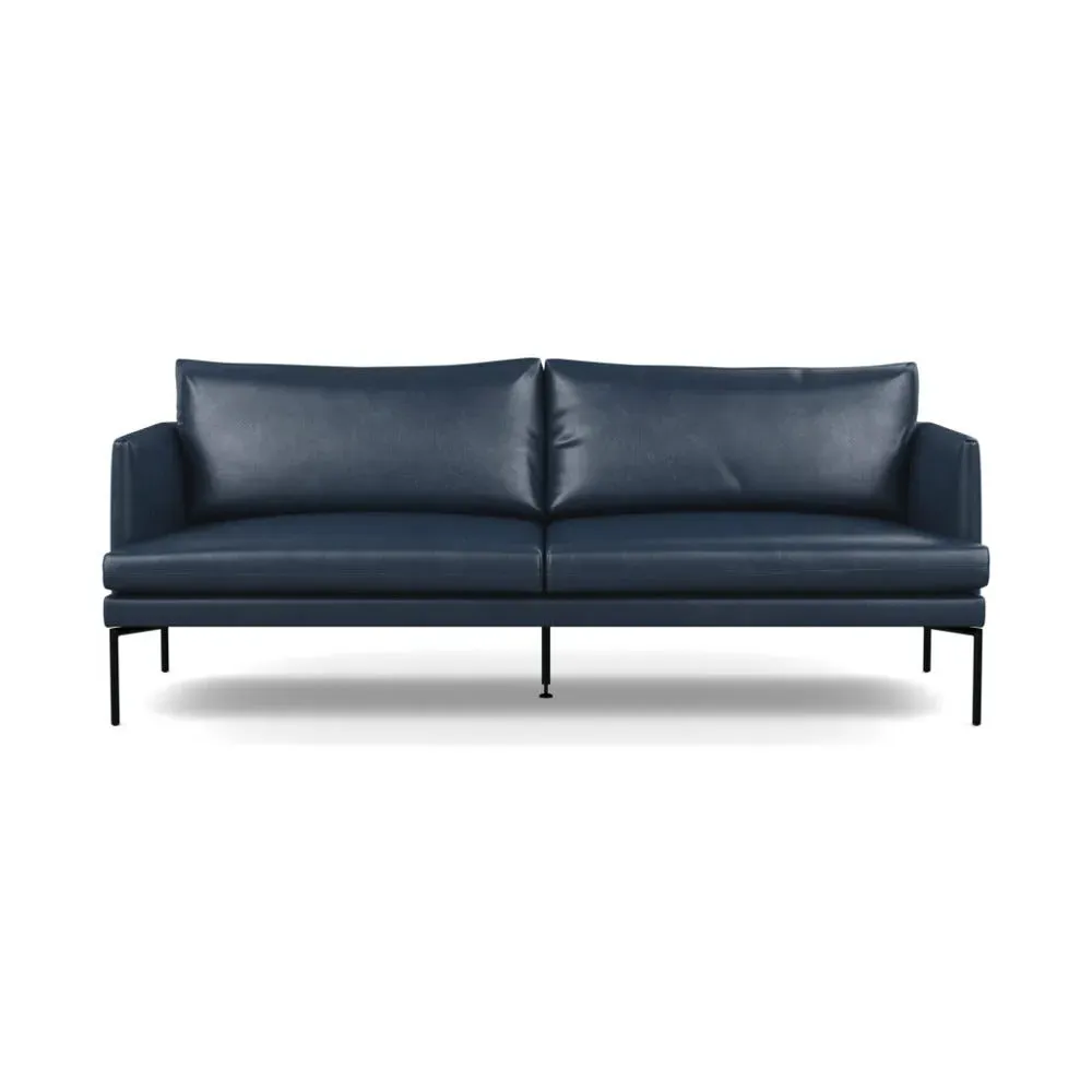 3-Seater Sofa with Pleated Detail - Blue, Leather
