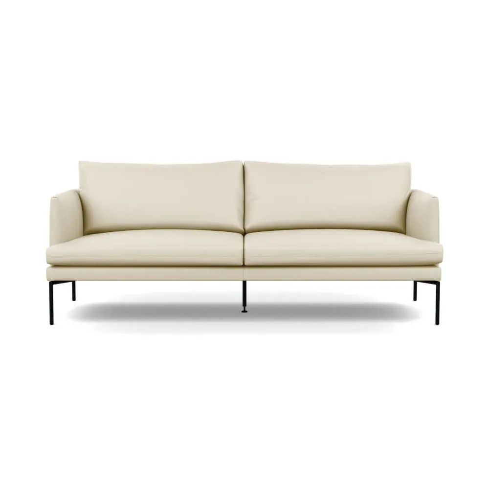 3-Seater Sofa with Pleated Detail - Cream, Leather