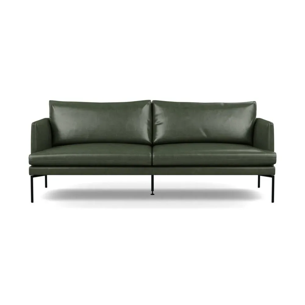 3-Seater Sofa with Pleated Detail - Green, Leather