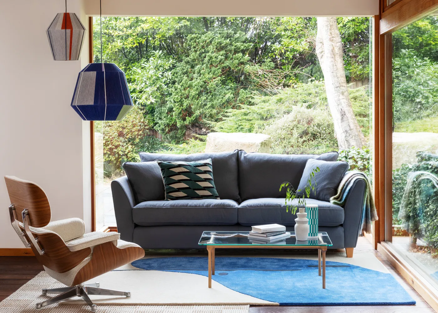 3-Seater Sofa with Sabre Arms - Blue, Boucle