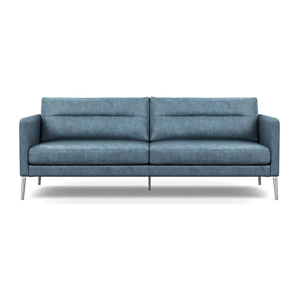 3-Seater Sofa with Steel Feet - Blue, Leather