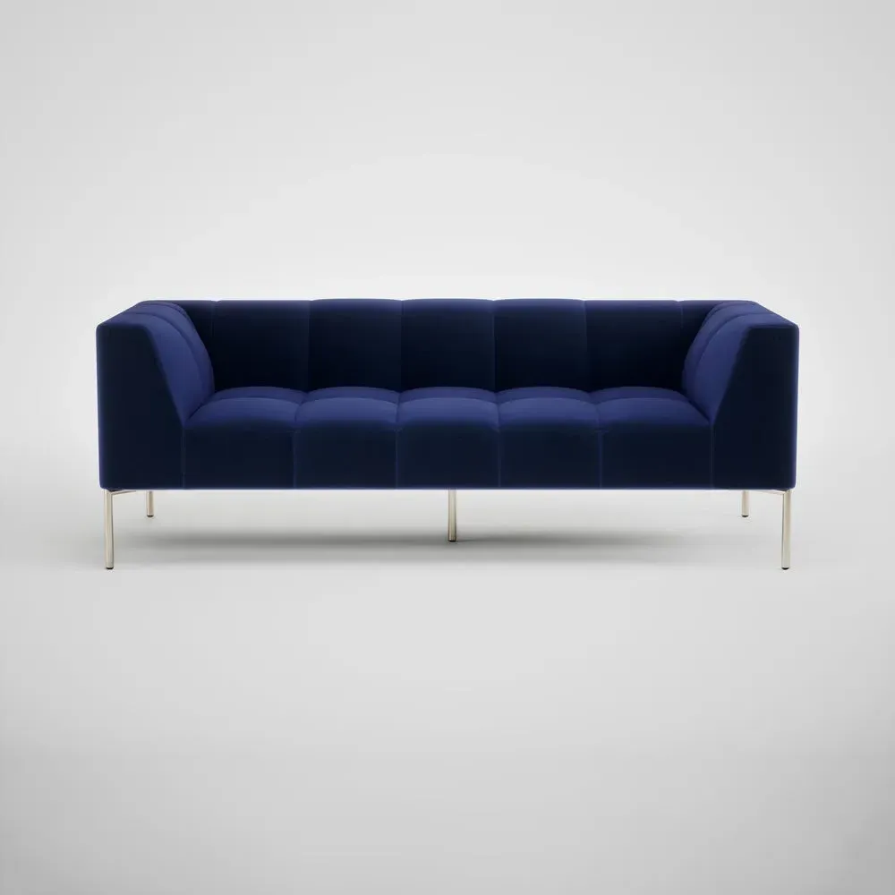 3-Seater Sofa with Steel Feet - Blue, Velvet