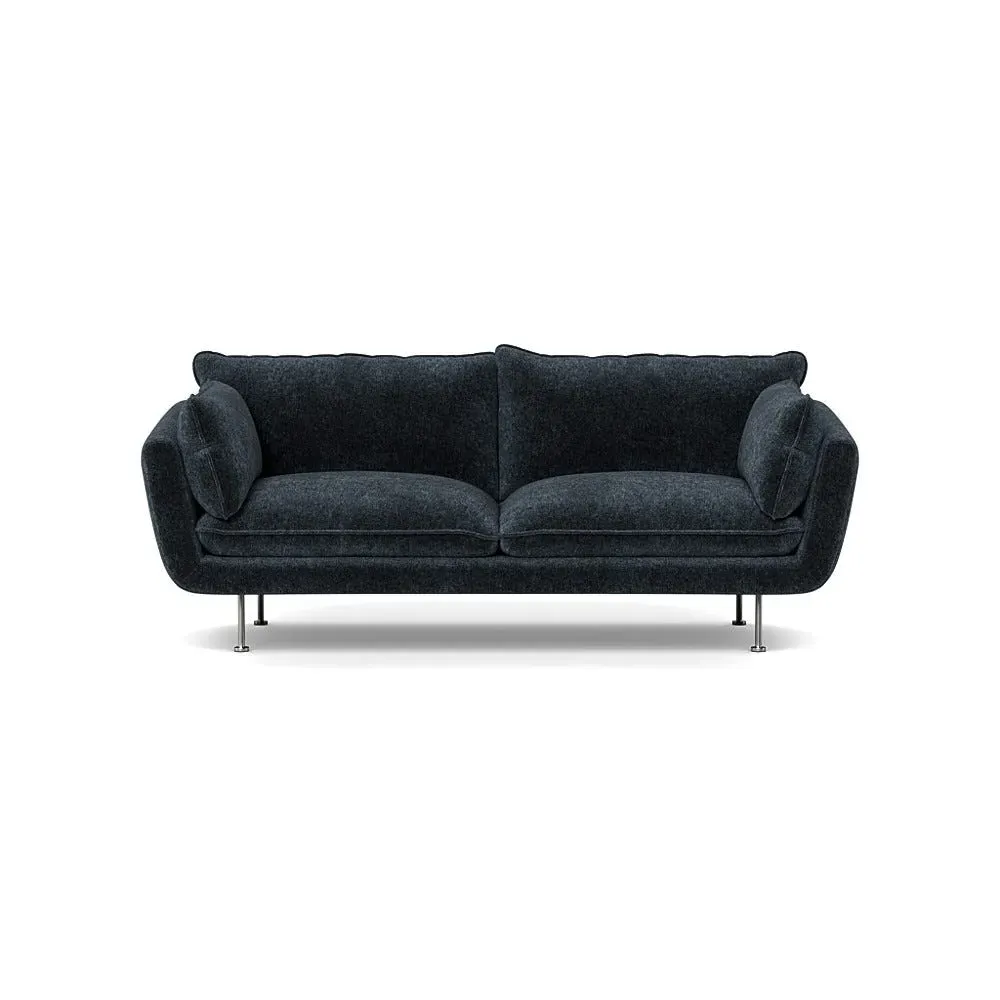 3-Seater Sofa with Steel Feet - Blue, Velvet