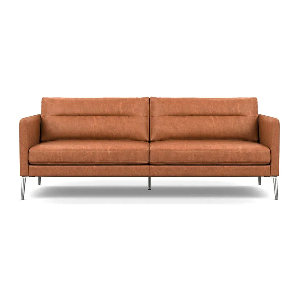 3-Seater Sofa with Steel Feet - Brown, Leather
