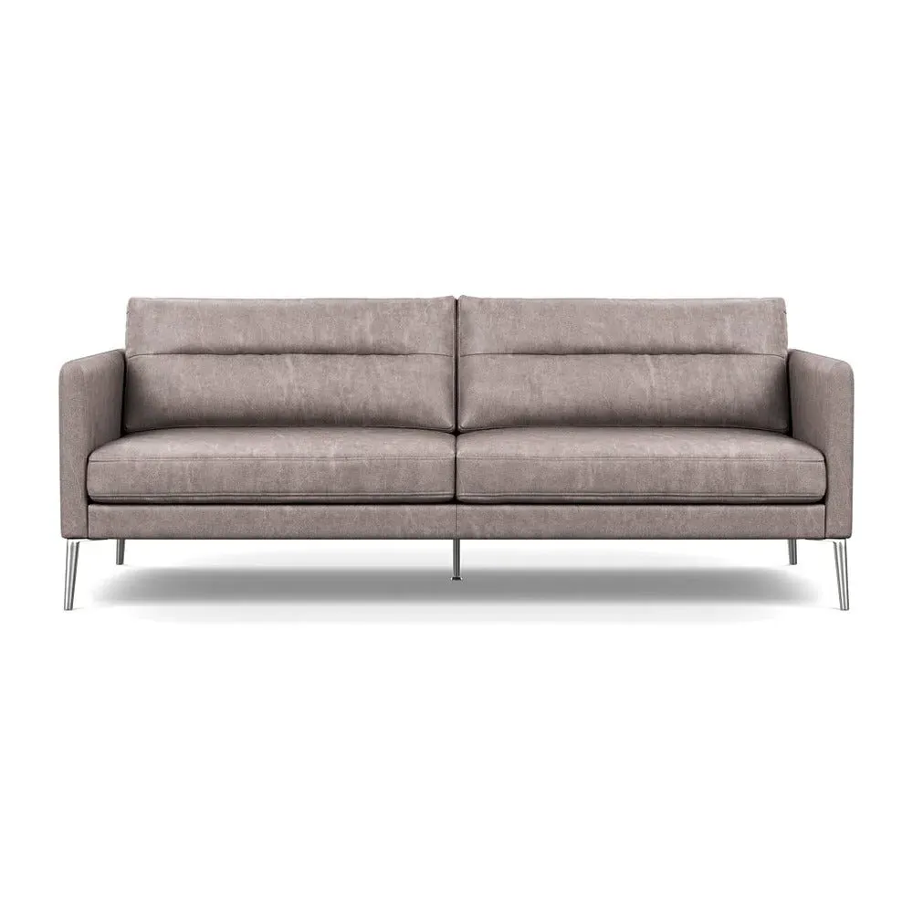 3-Seater Sofa with Steel Feet - Grey, Leather