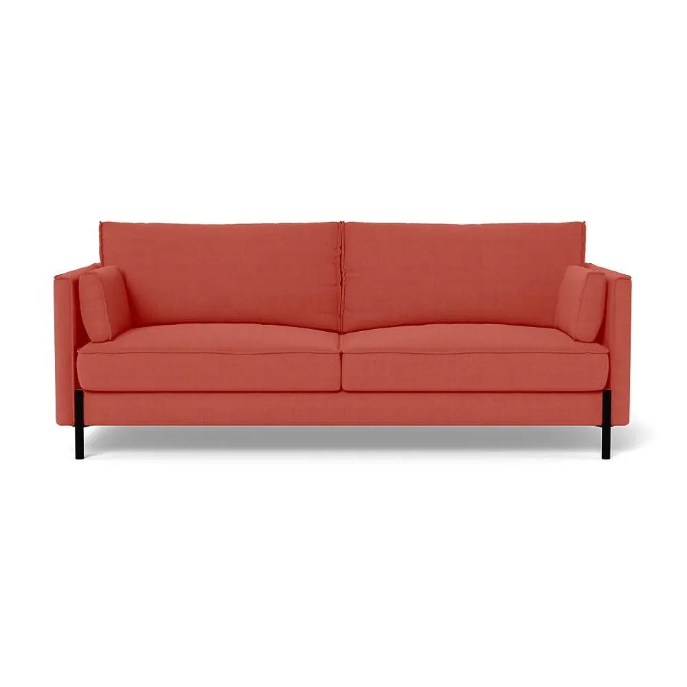 3-Seater Sofa with Steel Legs - Red, Linen