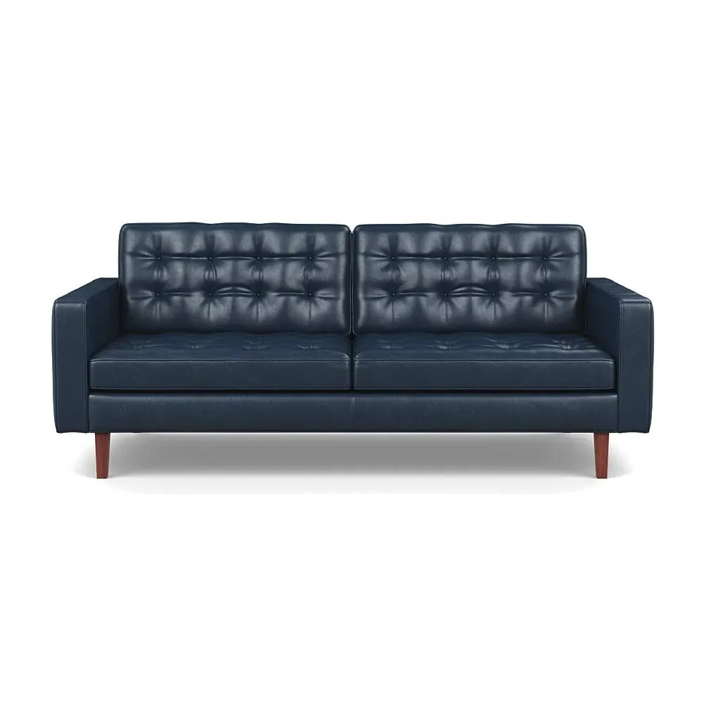3-Seater Sofa with Walnut Feet - Blue, Leather