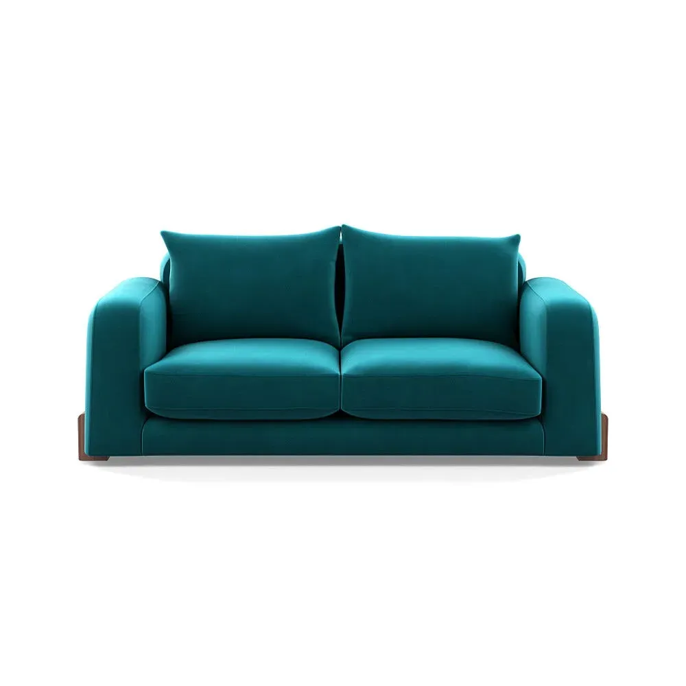 3-Seater Sofa with Walnut Feet - Blue, Velvet