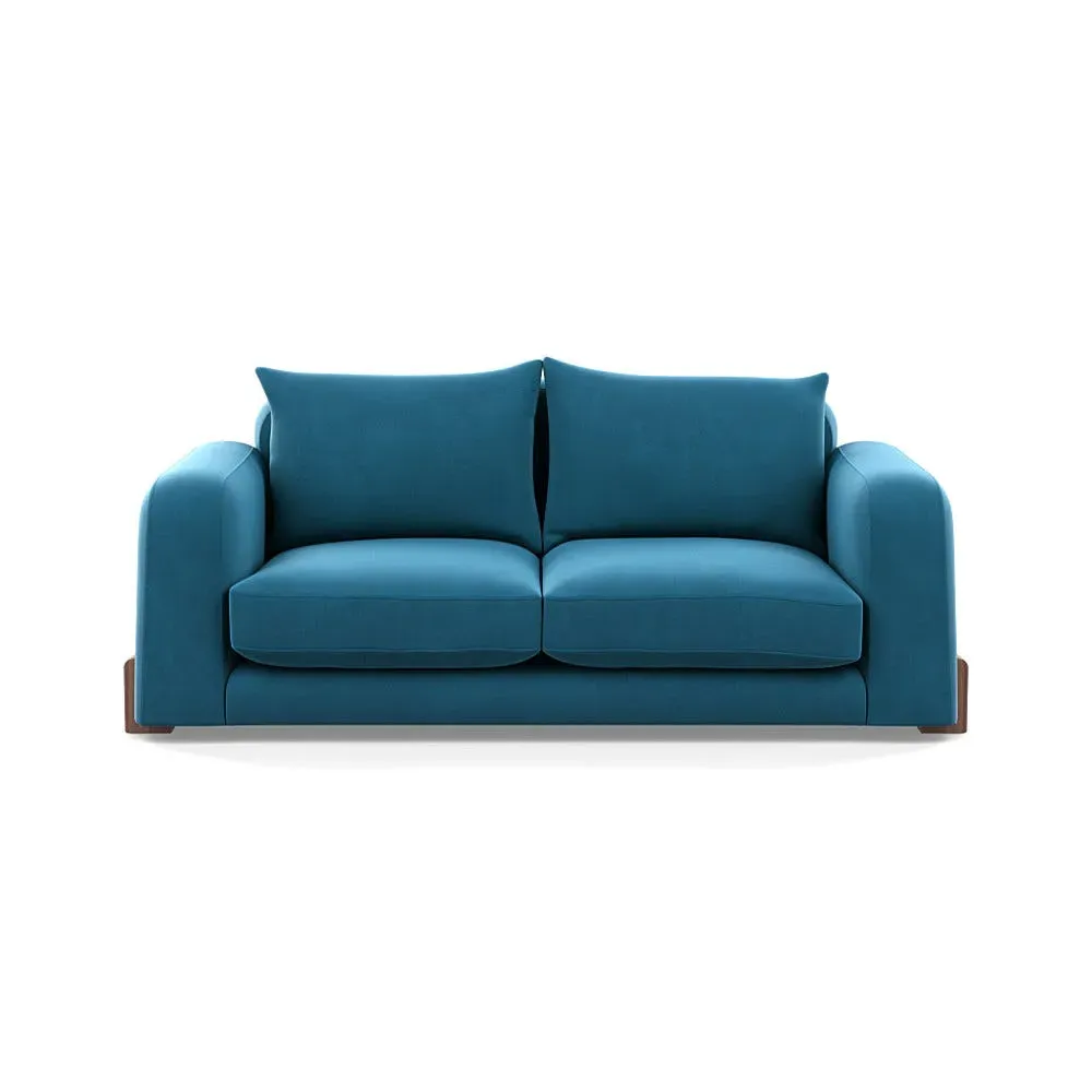 3-Seater Sofa with Walnut Feet - Blue, Velvet