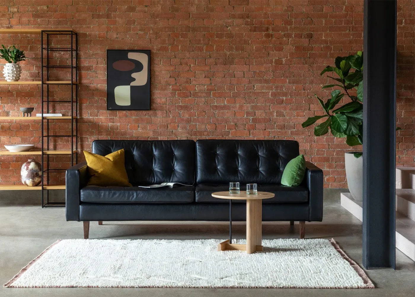 3-Seater Sofa with Walnut Feet - Brown, Leather