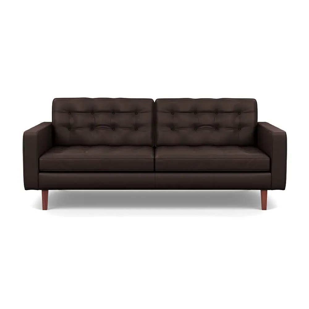 3-Seater Sofa with Walnut Feet - Brown, Leather
