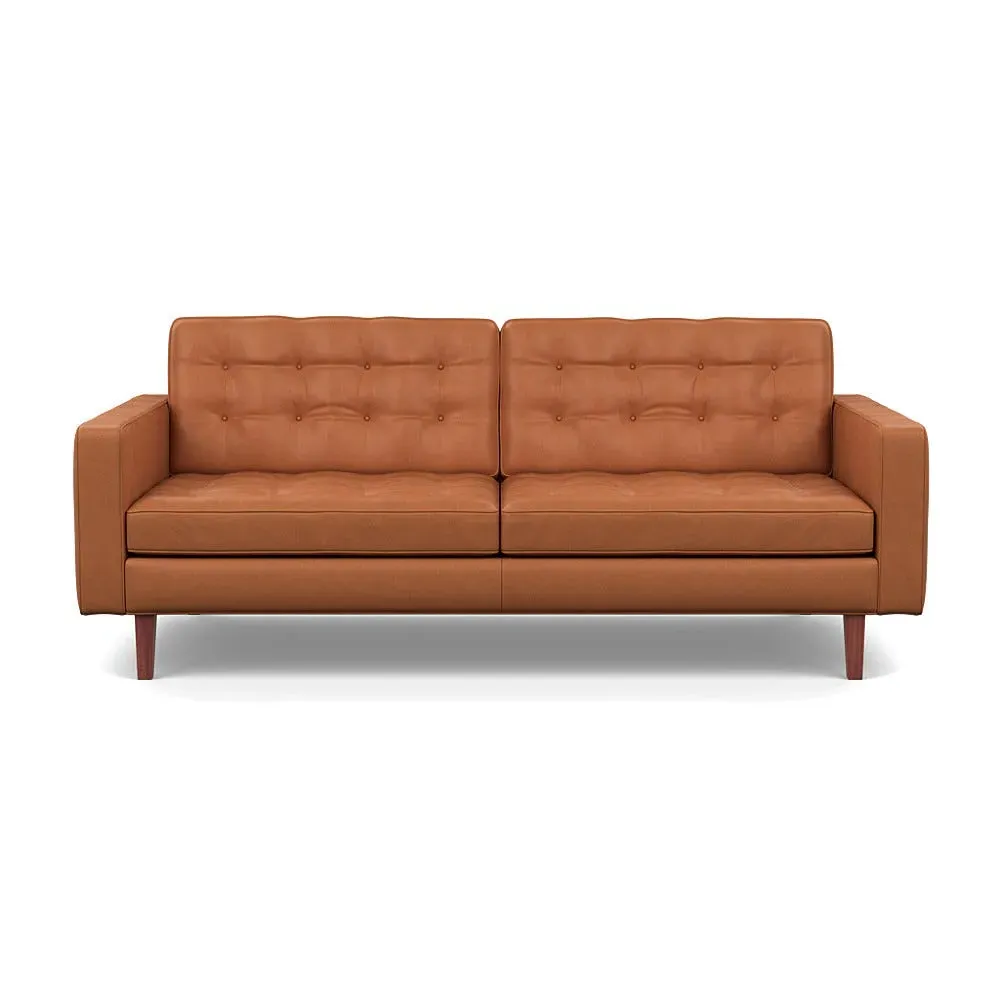 3-Seater Sofa with Walnut Feet - Brown, Leather