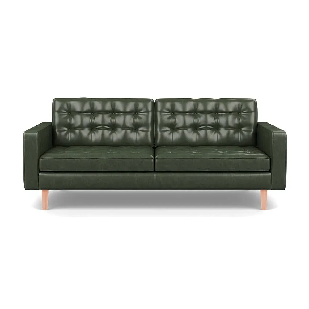 3-Seater Sofa with Walnut Feet - Green, Leather