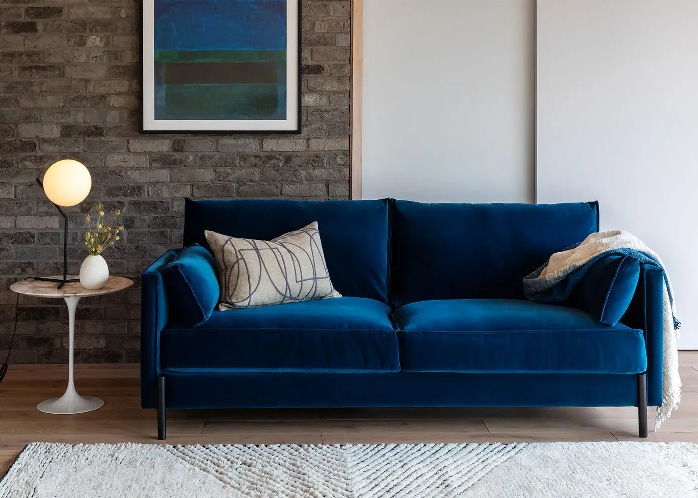 4-Seater Corner Chaise Sofa RHF - Blue, Velvet