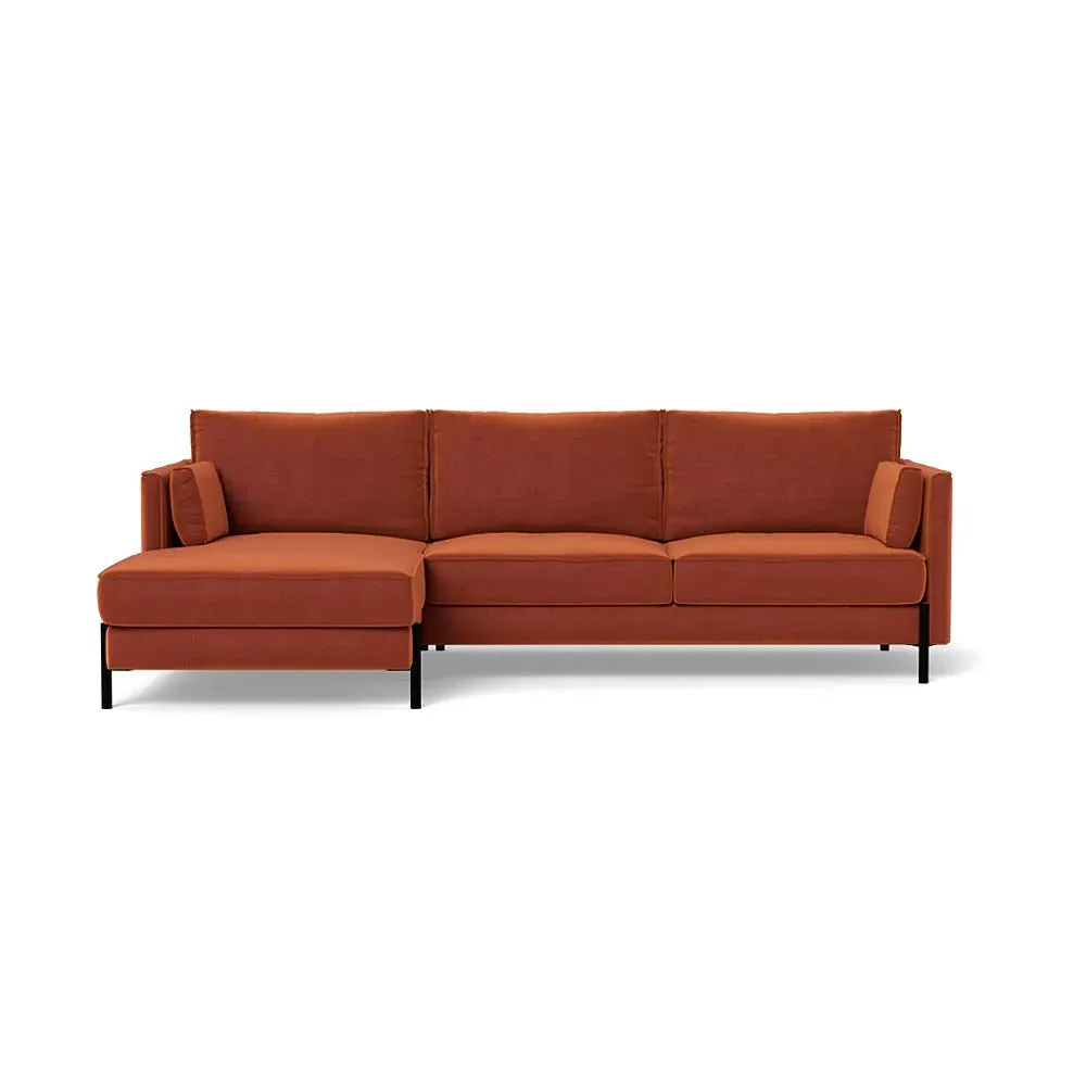 4-Seater Corner Chaise Sofa RHF - Brown, Velvet