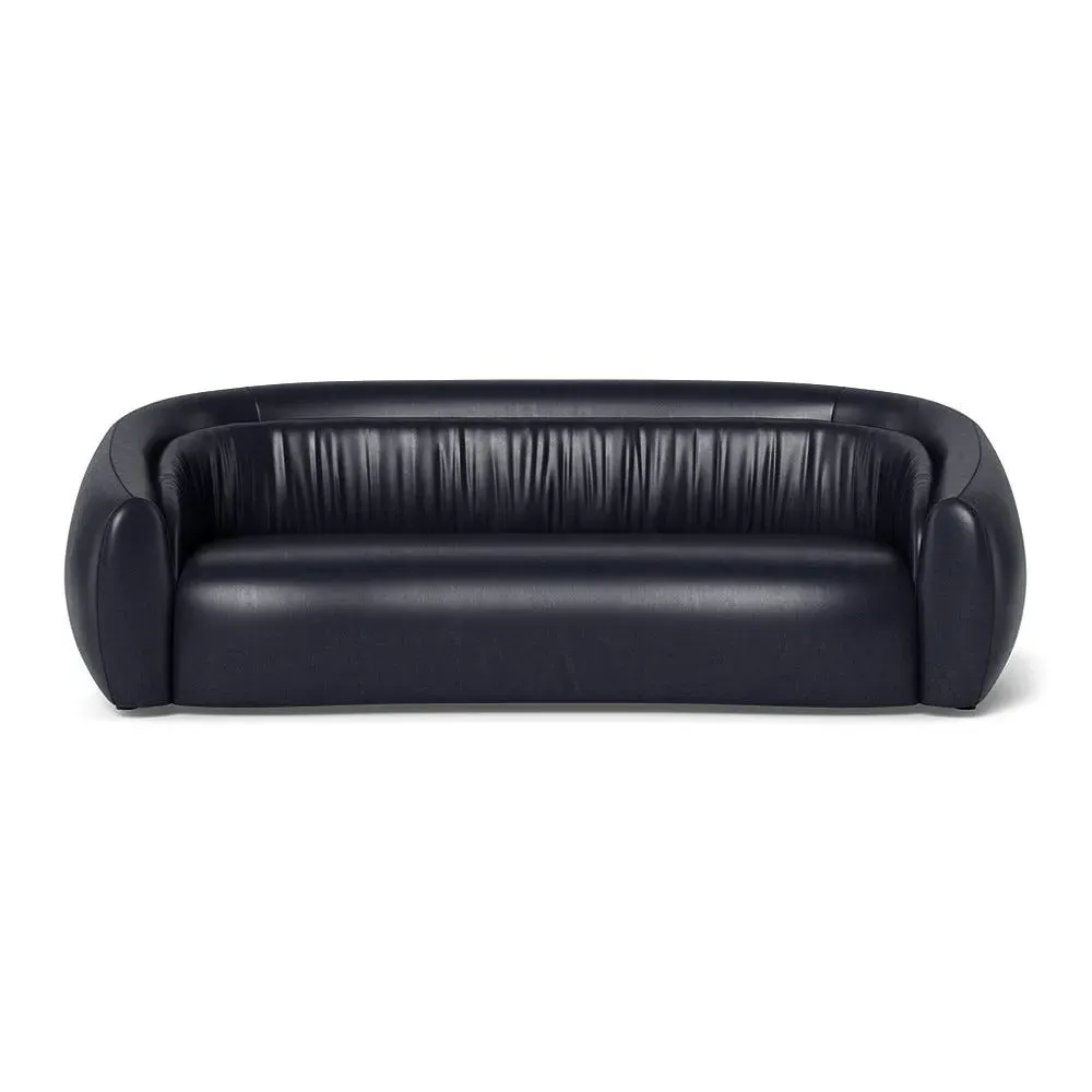4-Seater Sofa Flora Design - Black, Stonewash Leather