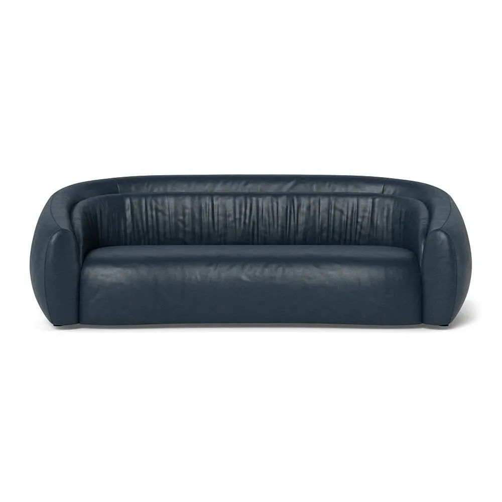 4-Seater Sofa Flora Design - Blue, Stonewash Leather