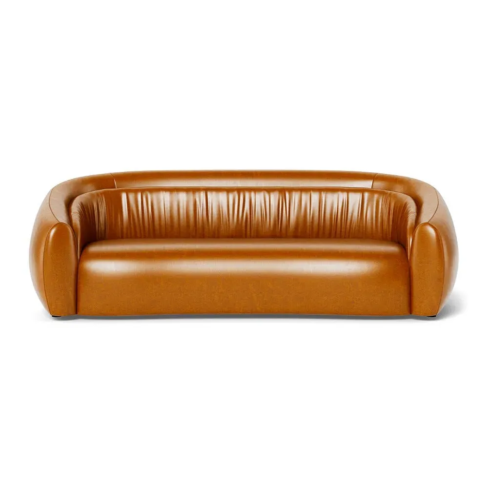 4-Seater Sofa Flora Design - Brown, Stonewash Leather