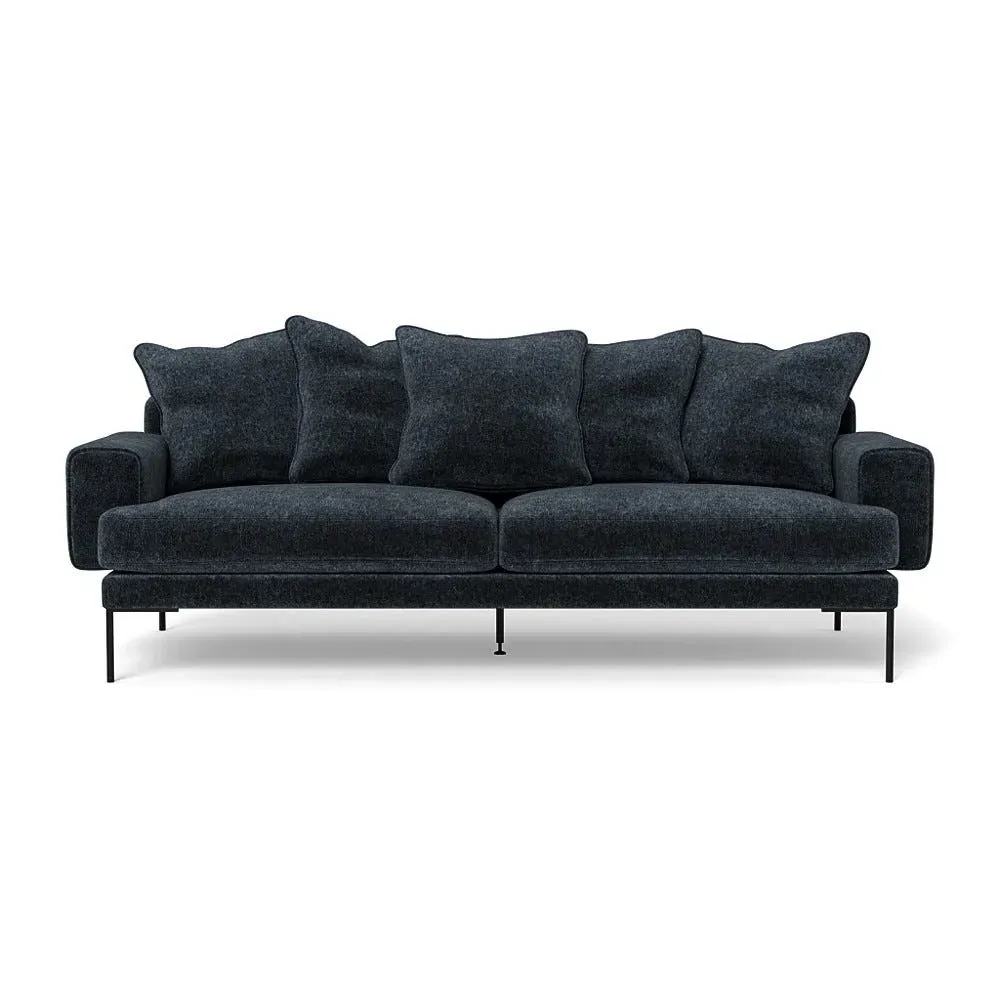 4-Seater Sofa with Black Feet - Blue, Velvet