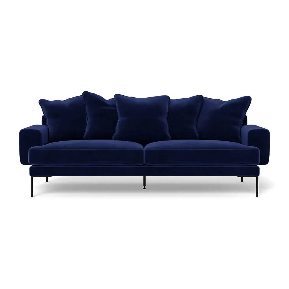 4-Seater Sofa with Black Feet - Blue, Velvet