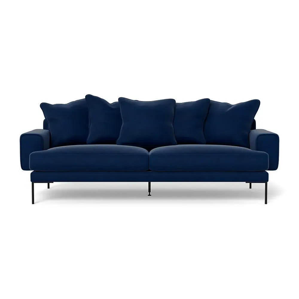 4-Seater Sofa with Black Feet - Blue, Velvet