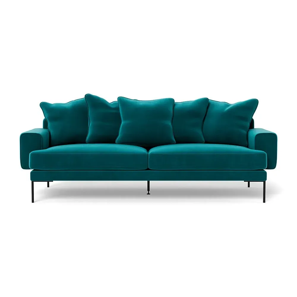 4-Seater Sofa with Black Feet - Blue, Velvet