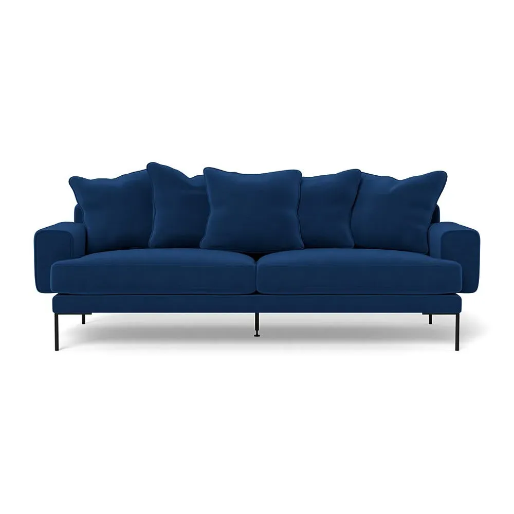 4-Seater Sofa with Black Feet - Blue, Velvet