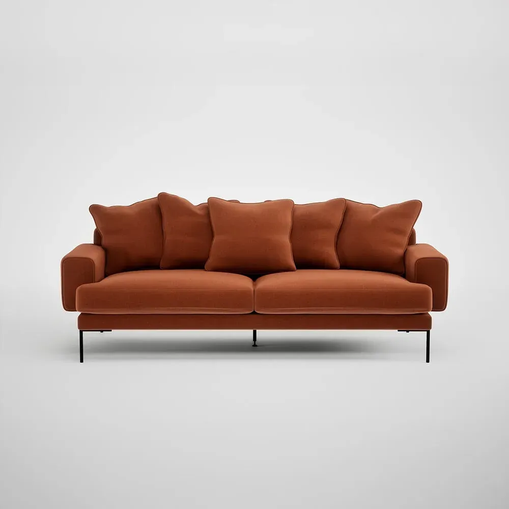 4-Seater Sofa with Black Feet - Brown, Velvet