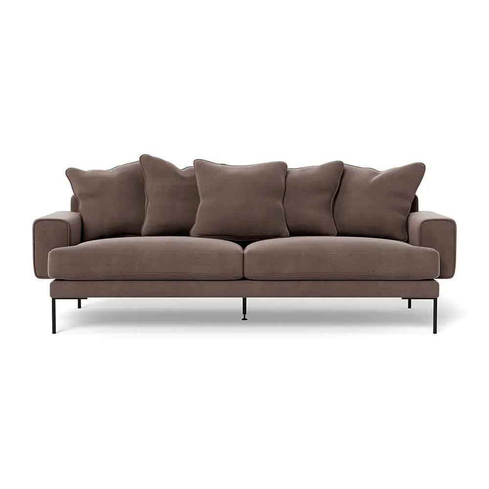 4-Seater Sofa with Black Feet - Brown, Velvet