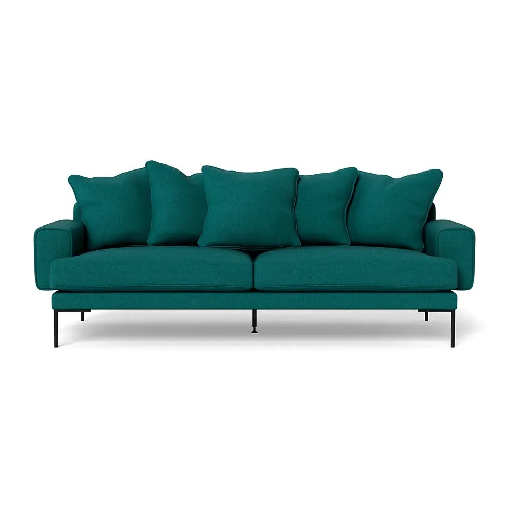 4-Seater Sofa with Black Feet - Green, Cotton