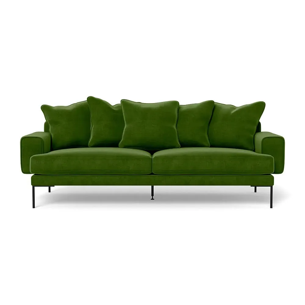 4-Seater Sofa with Black Feet - Green, Velvet