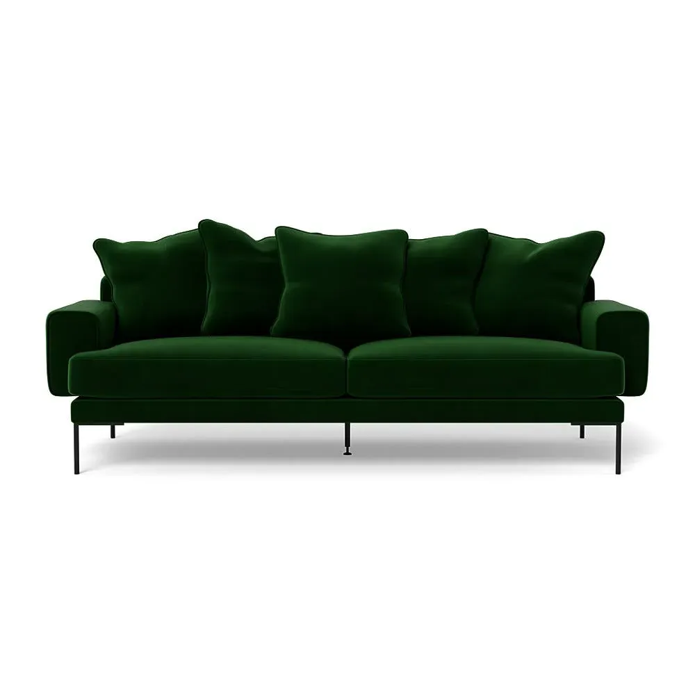 4-Seater Sofa with Black Feet - Green, Velvet