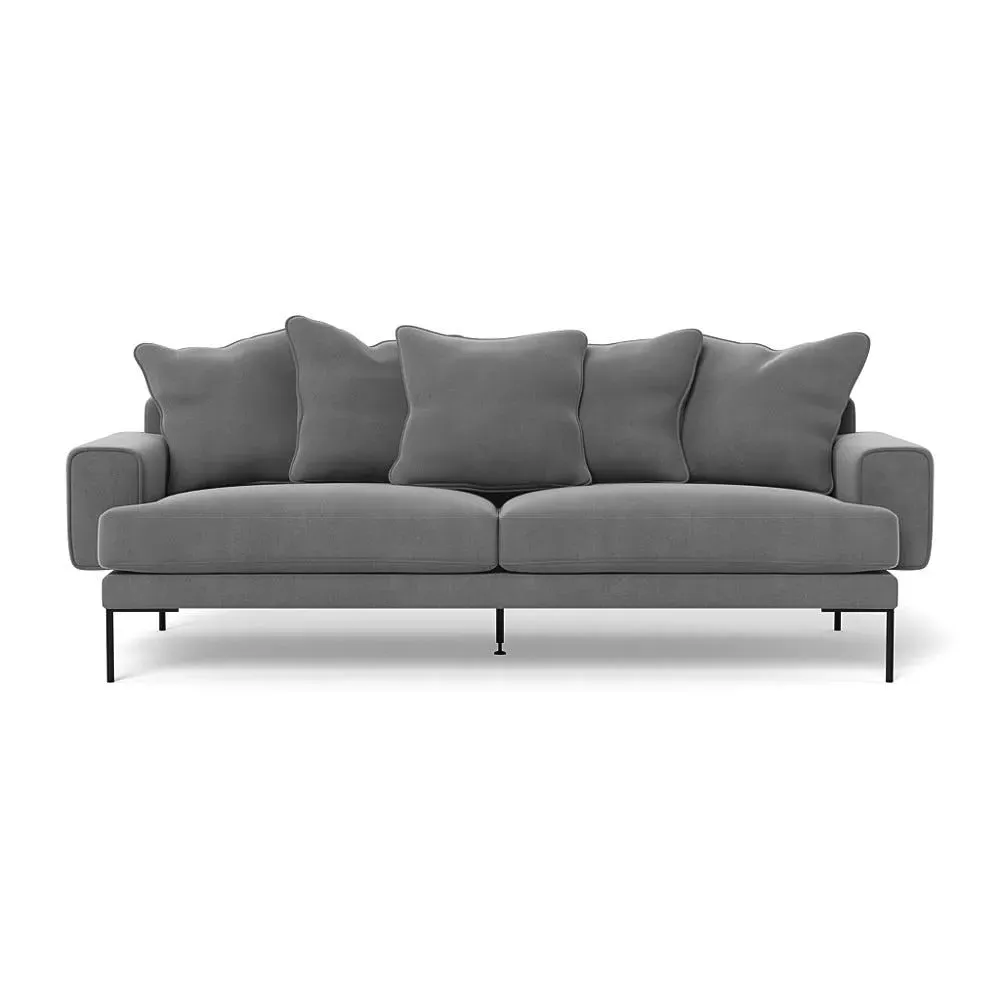 4-Seater Sofa with Black Feet - Grey, Velvet