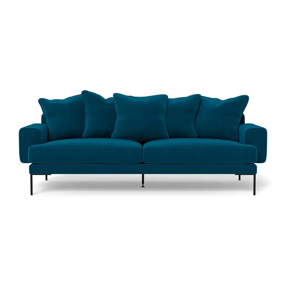 4-Seater Sofa with Black Feet - Teal, Velvet