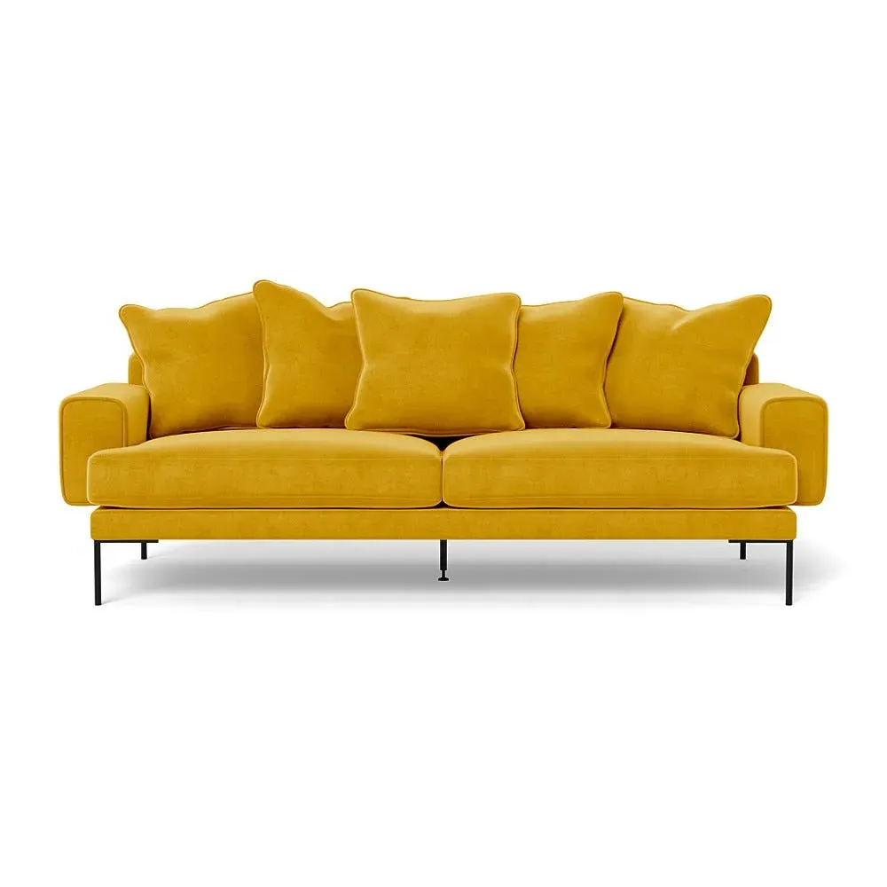4-Seater Sofa with Black Feet - Yellow, Velvet
