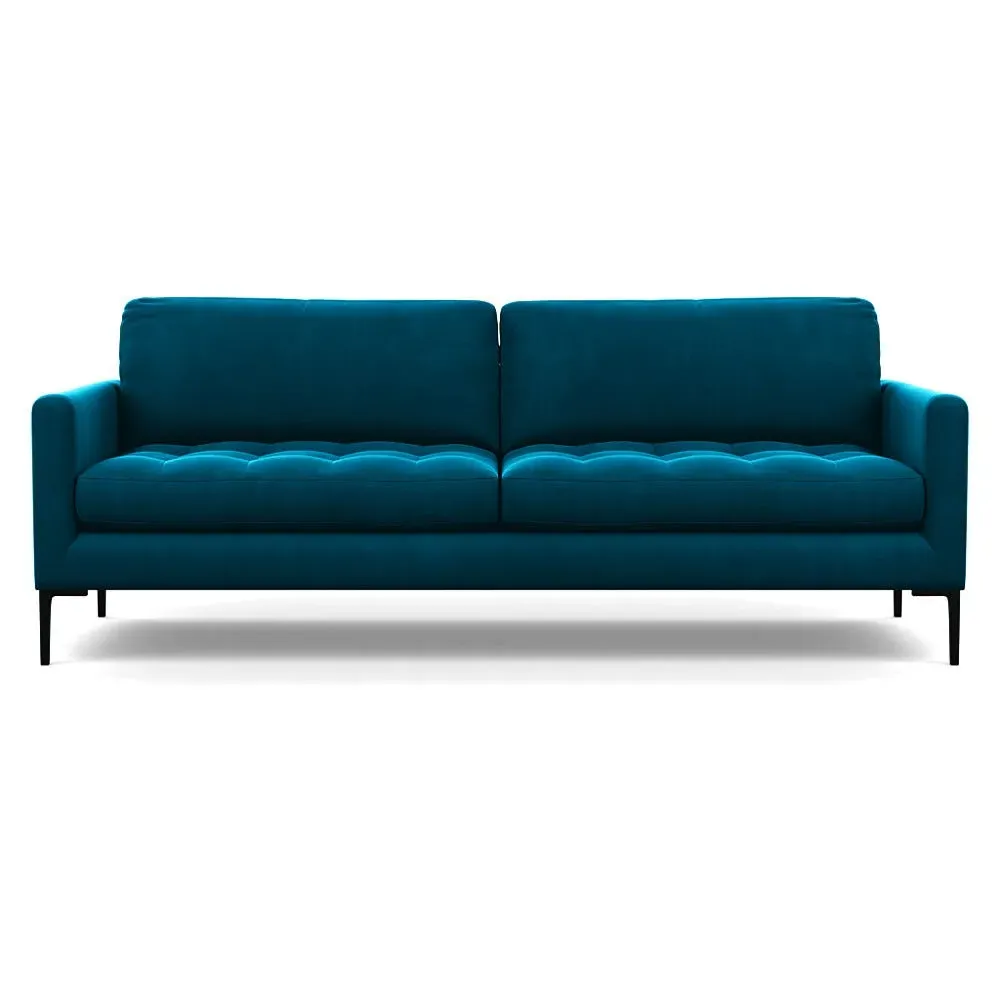 4-Seater Sofa with Black Legs - Teal, Velvet