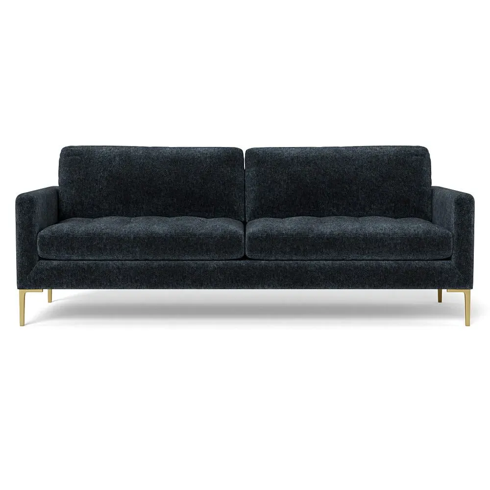 4-Seater Sofa with Brass Legs - Blue, Velvet
