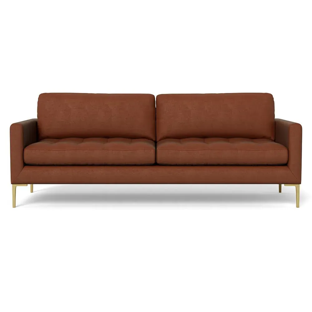4-Seater Sofa with Brass Legs - Brown, Velvet