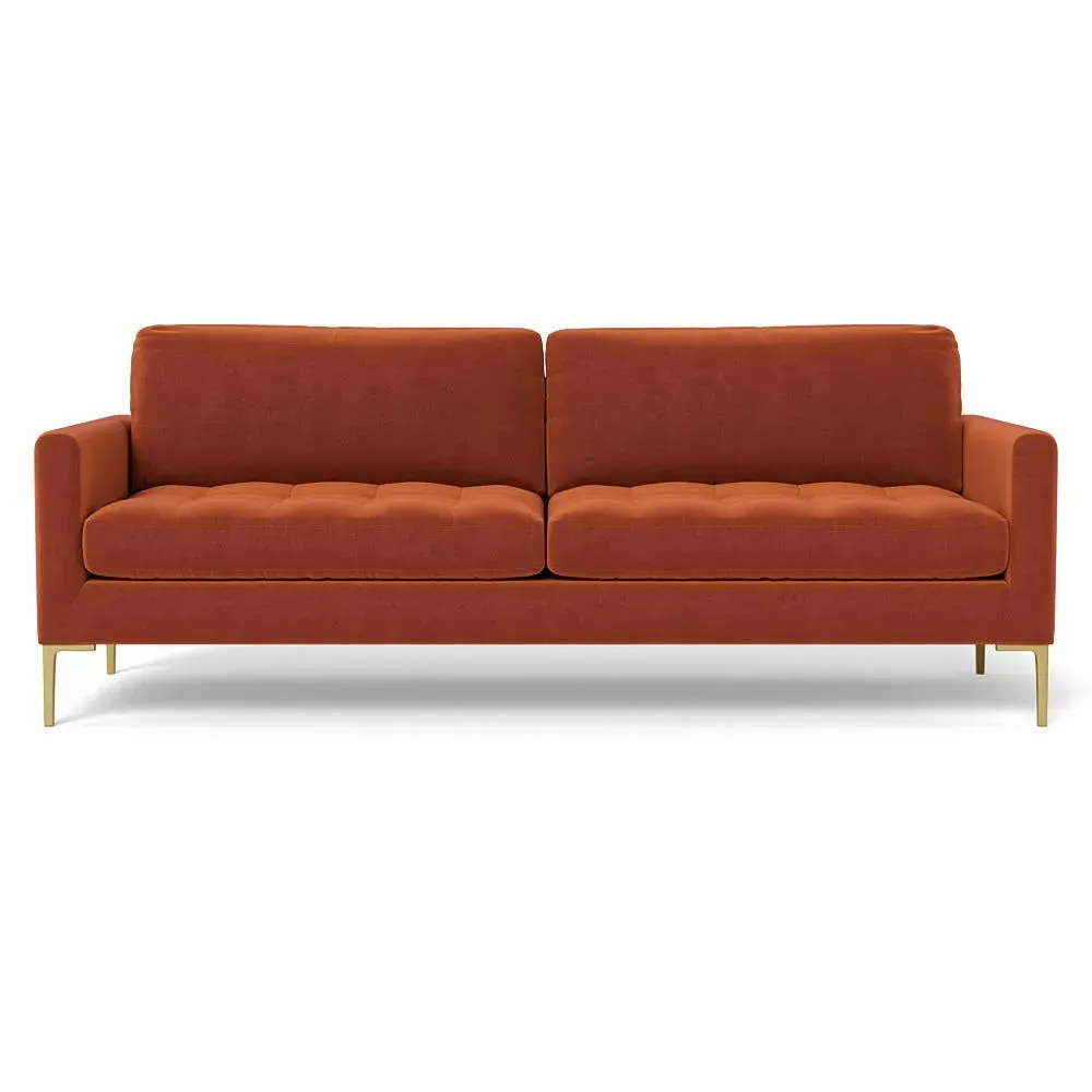 4-Seater Sofa with Brass Legs - Brown, Velvet