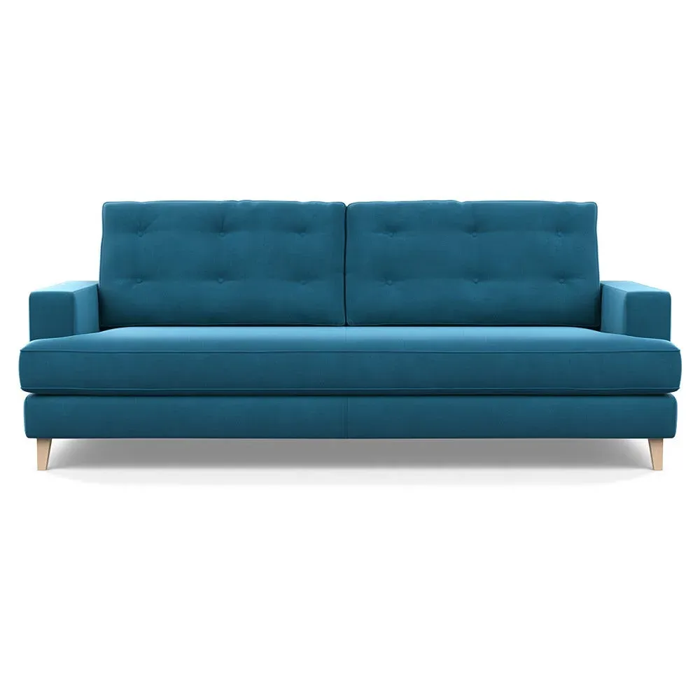 4-Seater Sofa with Button Cushions - Blue, Velvet