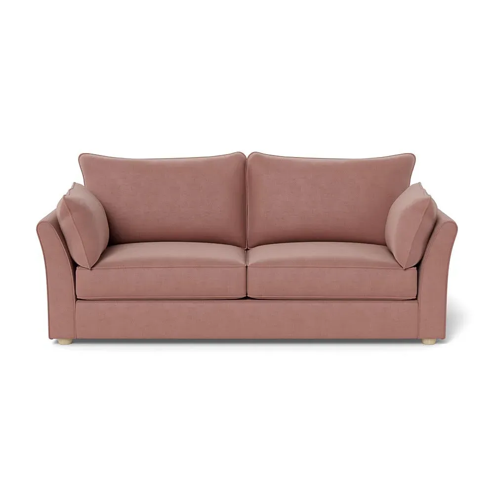 4-Seater Sofa with Natural Feet - Pink, Velvet